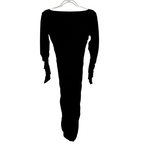 Norma Kamali | Tara Long-Sleeve Deep-V Ruched Stretch Jersey Midi Dress Black XS - Picture 3 of 9